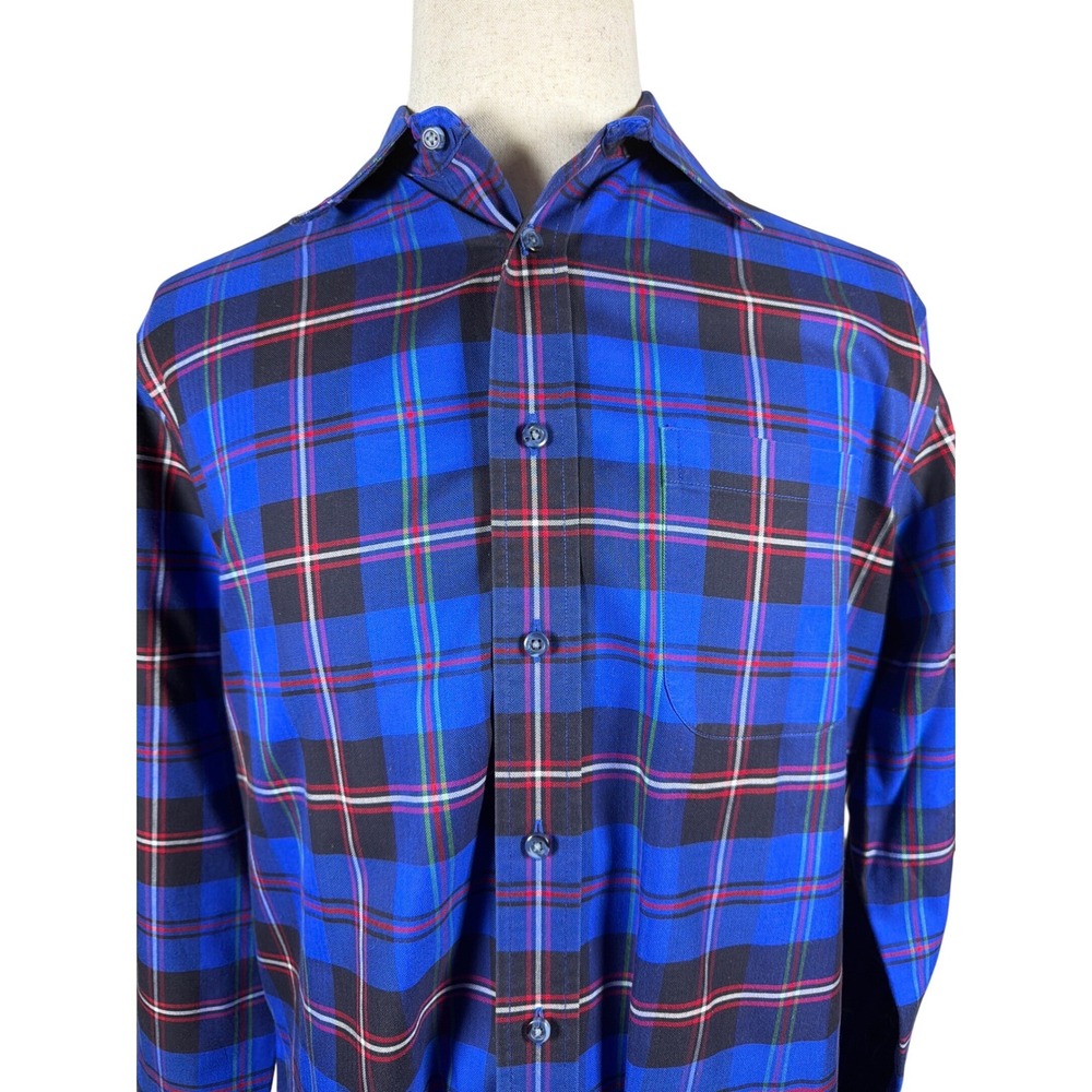 Jos. A. Bank Travelers Collection Mens Blue Plaid‎ Tailored Fit Shirt Medium M